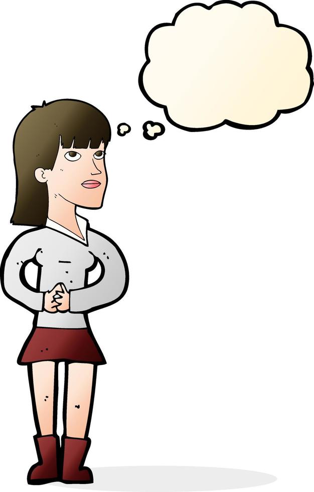 cartone animato donna in attesa con pensato bolla vettore