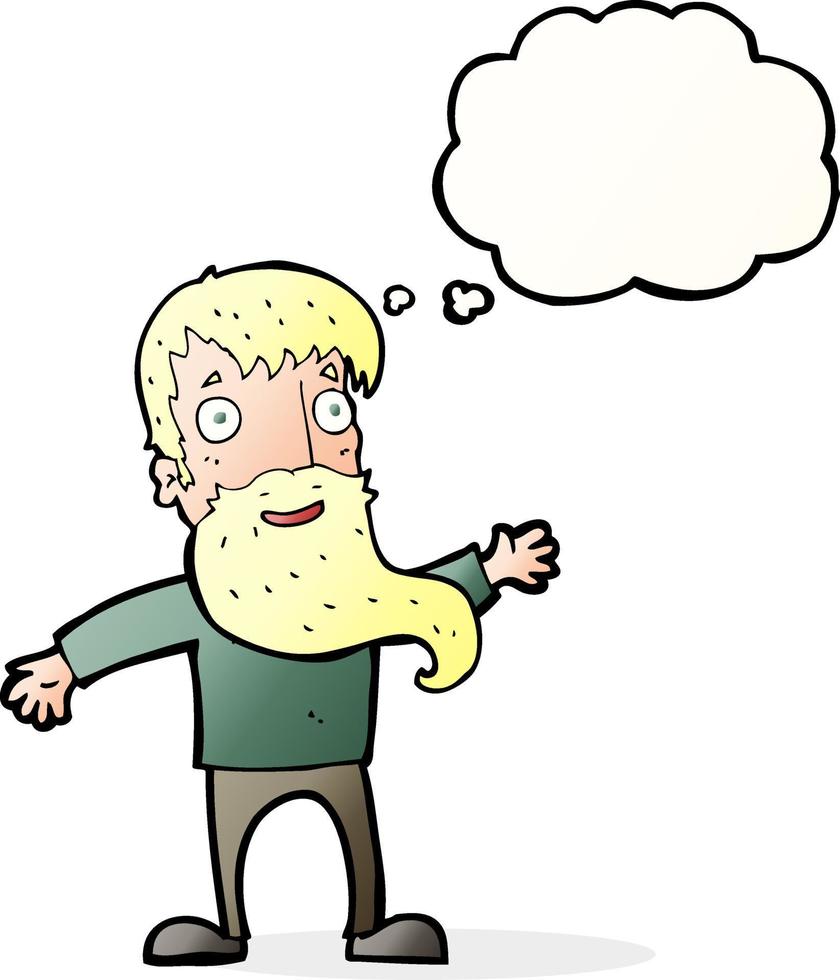 cartone animato uomo con barba agitando con pensato bolla vettore