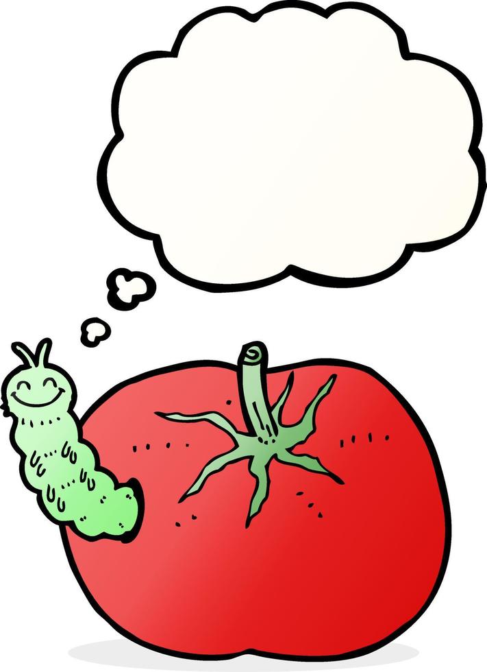cartone animato pomodoro con insetto con pensato bolla vettore