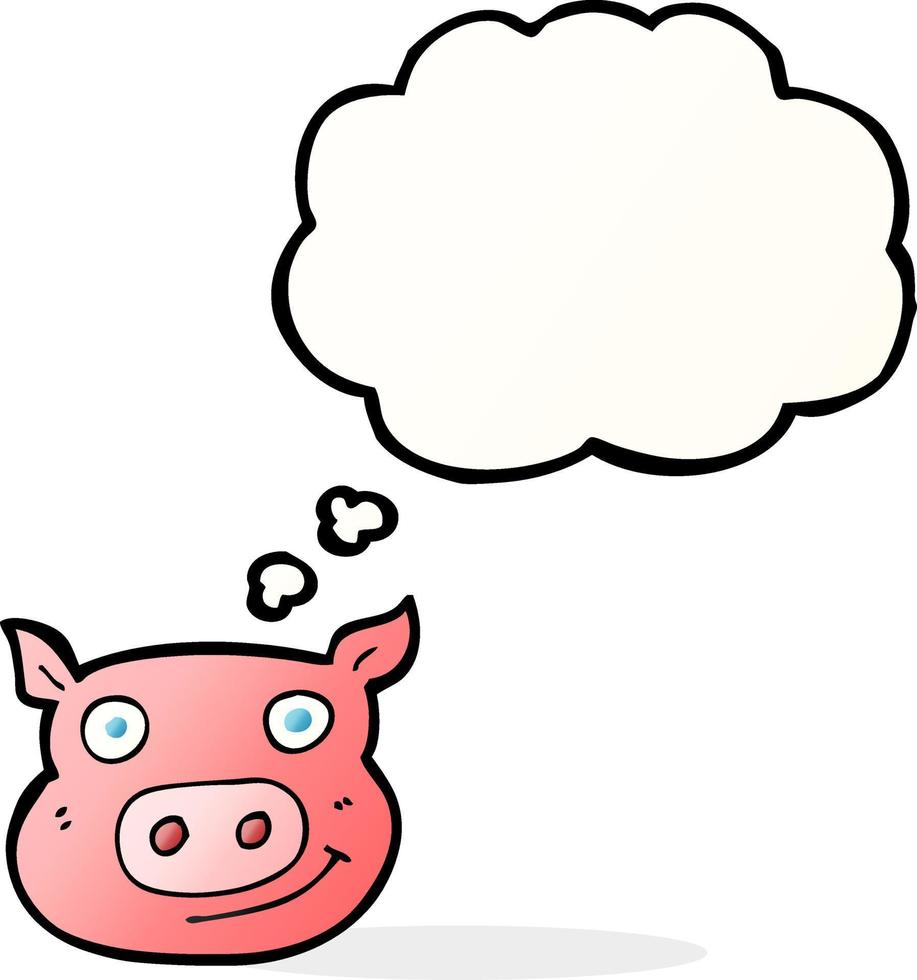 cartone animato maiale viso con pensato bolla vettore