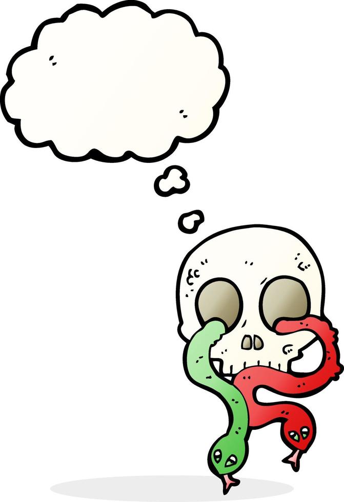 cartone animato cranio con serpenti con pensato bolla vettore