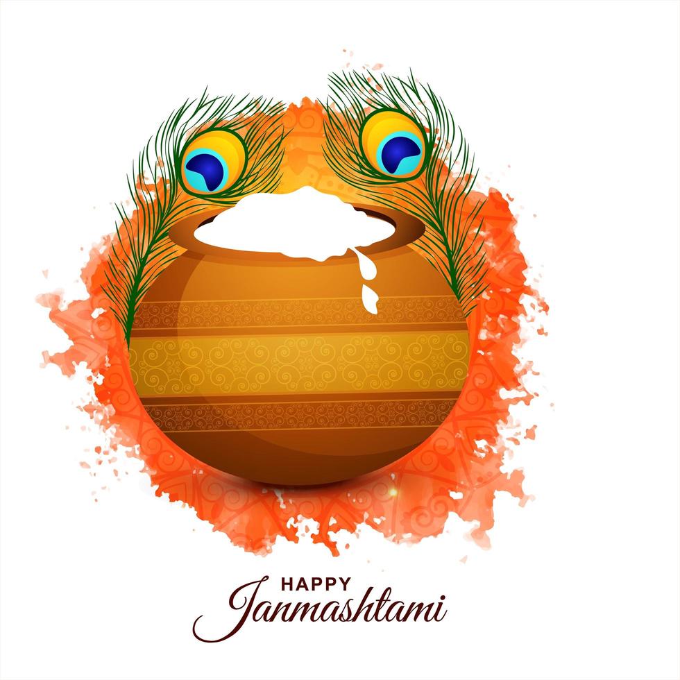 felice janmashtami festival card con pentola vettore