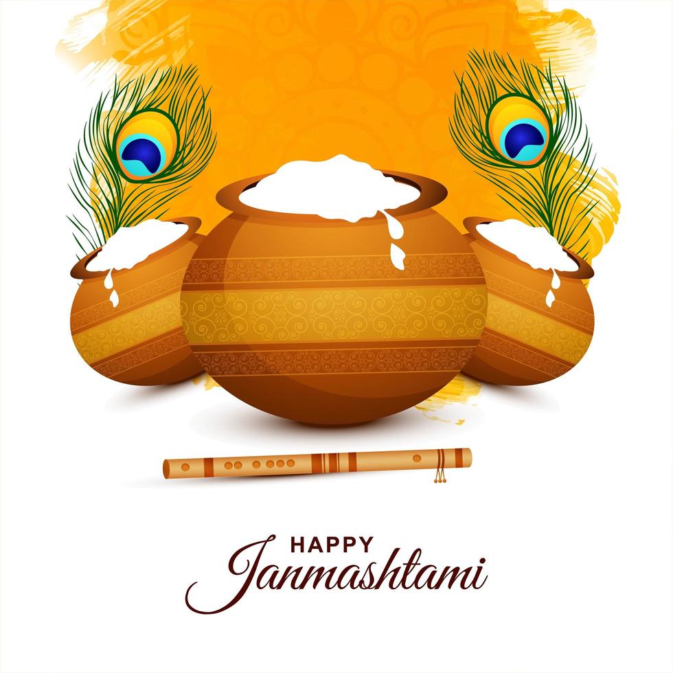 felice janmashtami festival card con due piume vettore