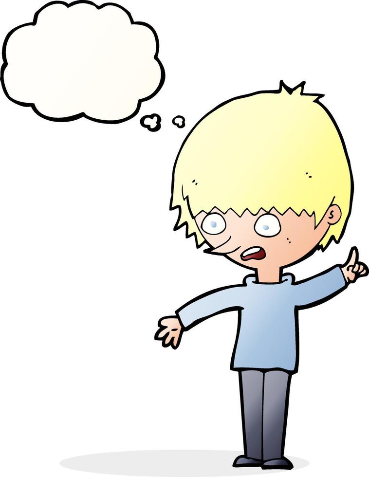 cartone animato ragazzo con domanda con pensato bolla vettore