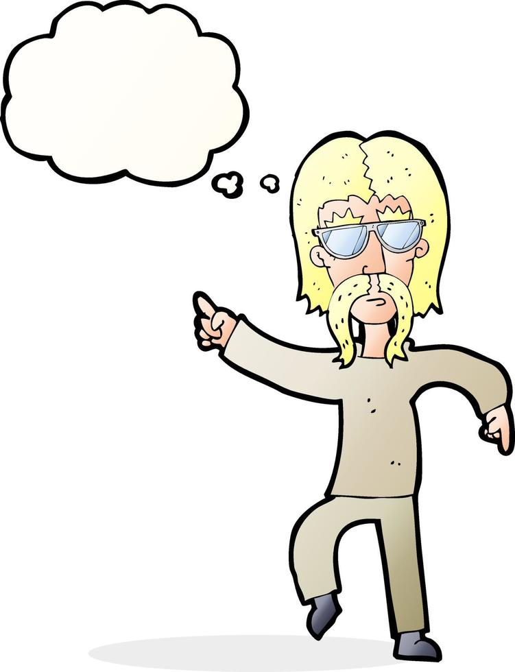 cartone animato hippie uomo indossare bicchieri con pensato bolla vettore