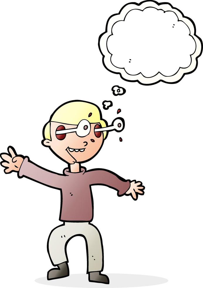 cartone animato stupito ragazzo con pensato bolla vettore