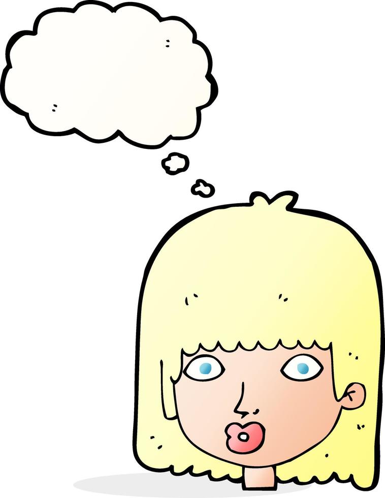 cartone animato sorpreso donna con pensato bolla vettore