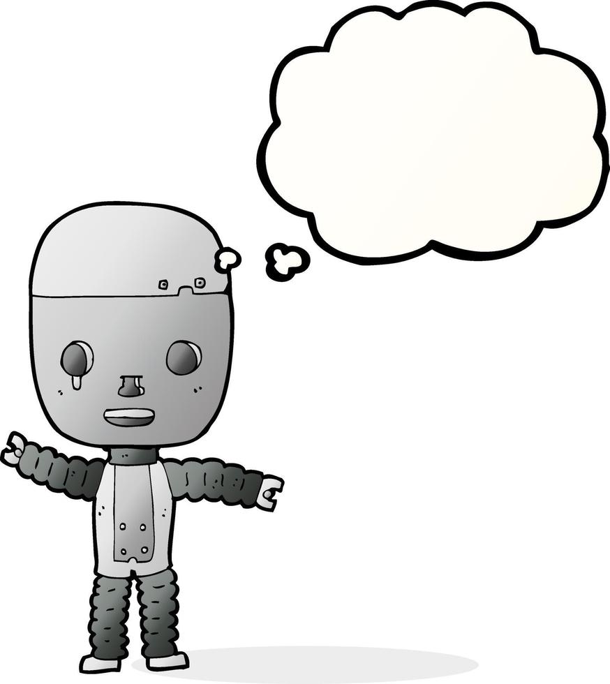 cartone animato robot con pensato bolla vettore