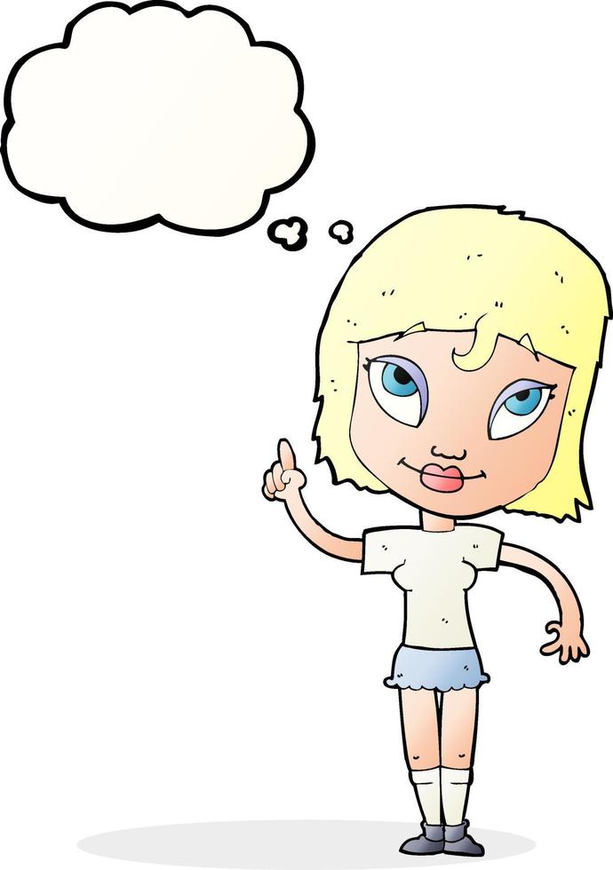 cartone animato donna con idea con pensato bolla vettore