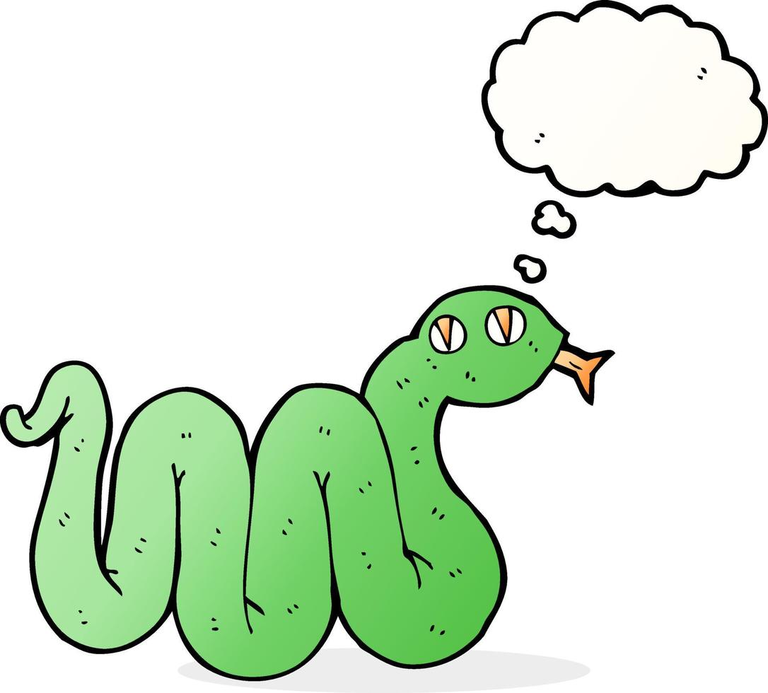 divertente cartone animato serpente con pensato bolla vettore