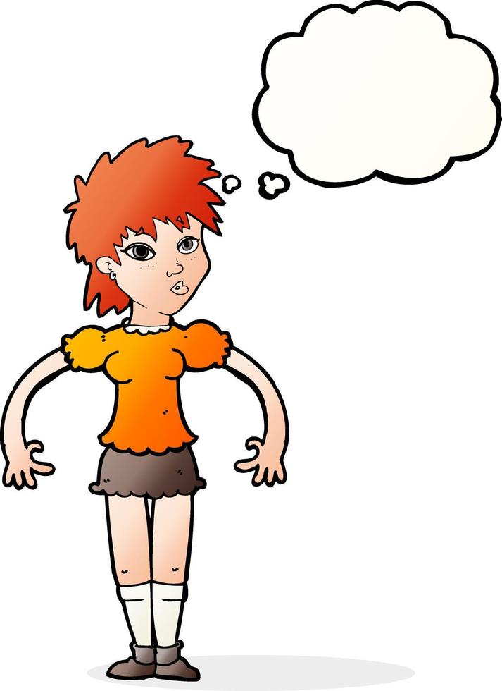 cartone animato curioso donna con pensato bolla vettore