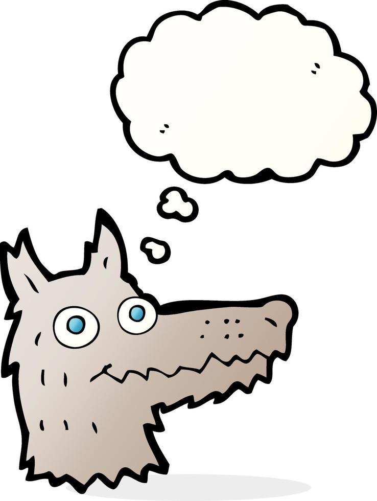 cartone animato lupo testa con pensato bolla vettore