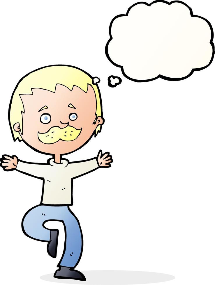cartone animato danza uomo con baffi con pensato bolla vettore