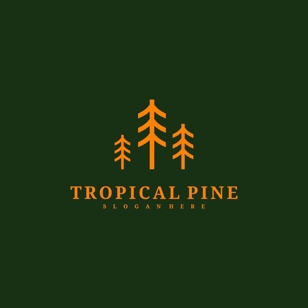 modello vettoriale di progettazione del logo dell'albero di pino, illustrazione dei concetti del logo della foresta tropicale.