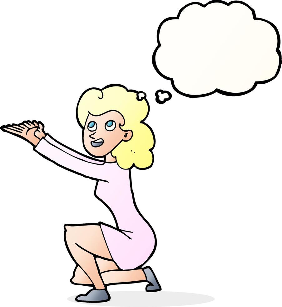 cartone animato donna presentazione gesto con pensato bolla vettore
