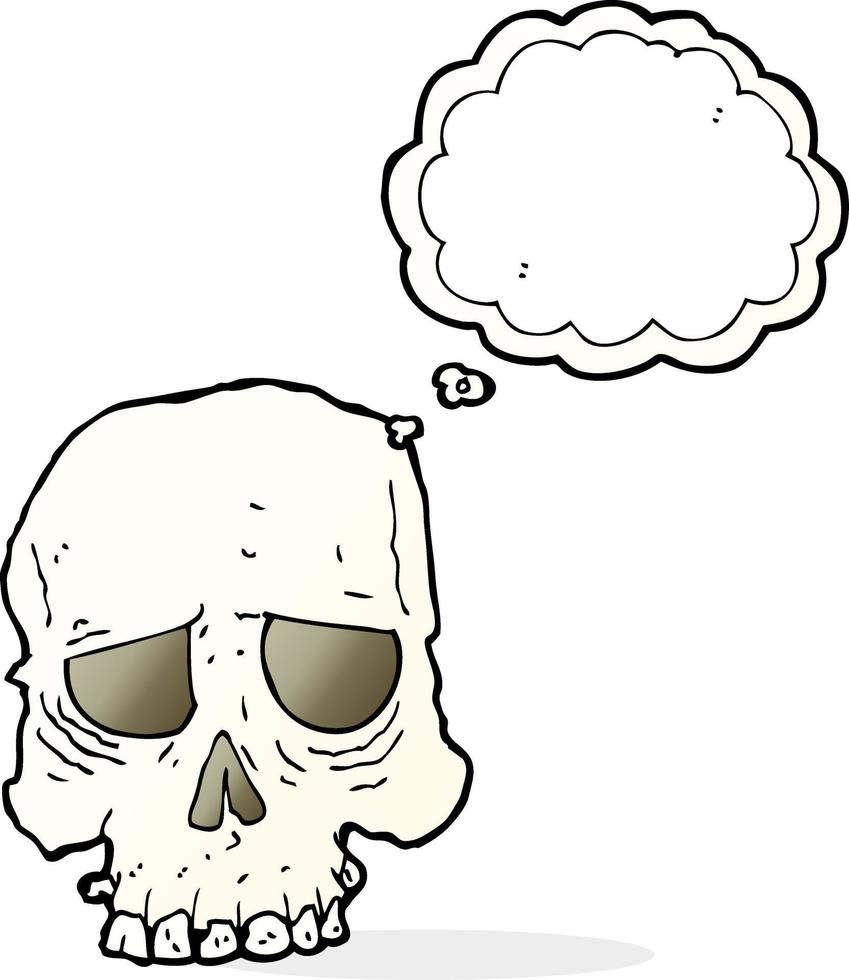 cartone animato spaventoso cranio con pensato bolla vettore