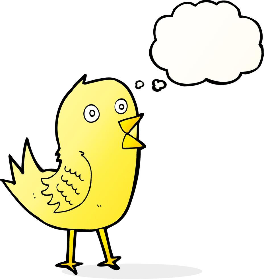 cartone animato twittando uccello con pensato bolla vettore