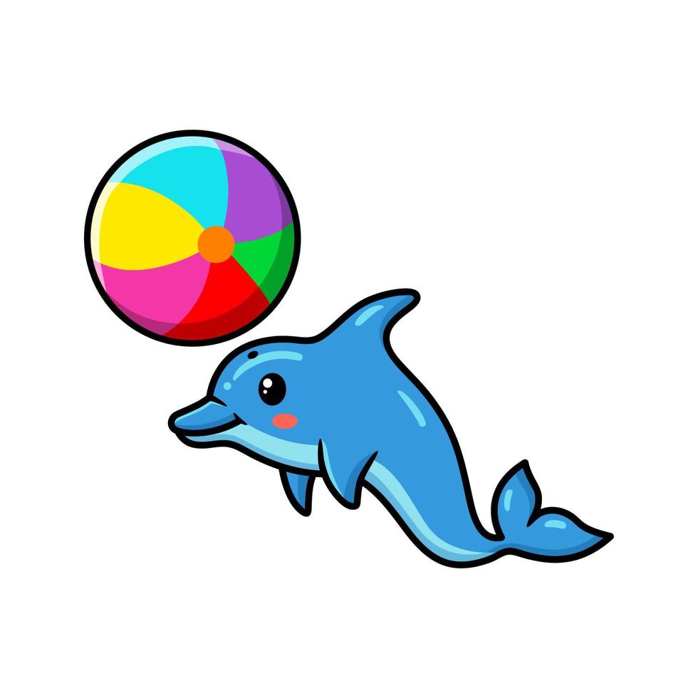 carino poco delfino cartone animato giocando palla vettore