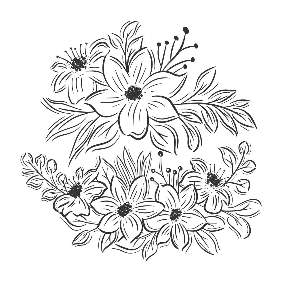 mano disegnato Due fiore mazzi di fiori impostato collezione vettore