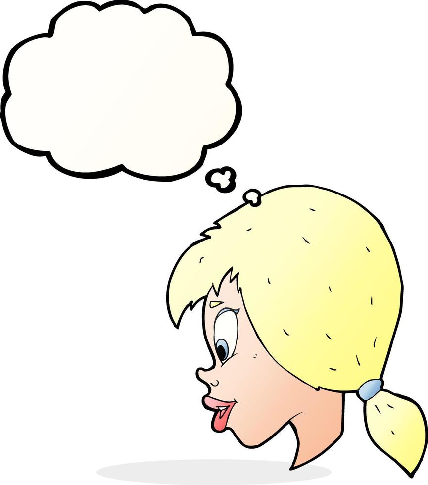 cartone animato bella femmina viso con pensato bolla vettore