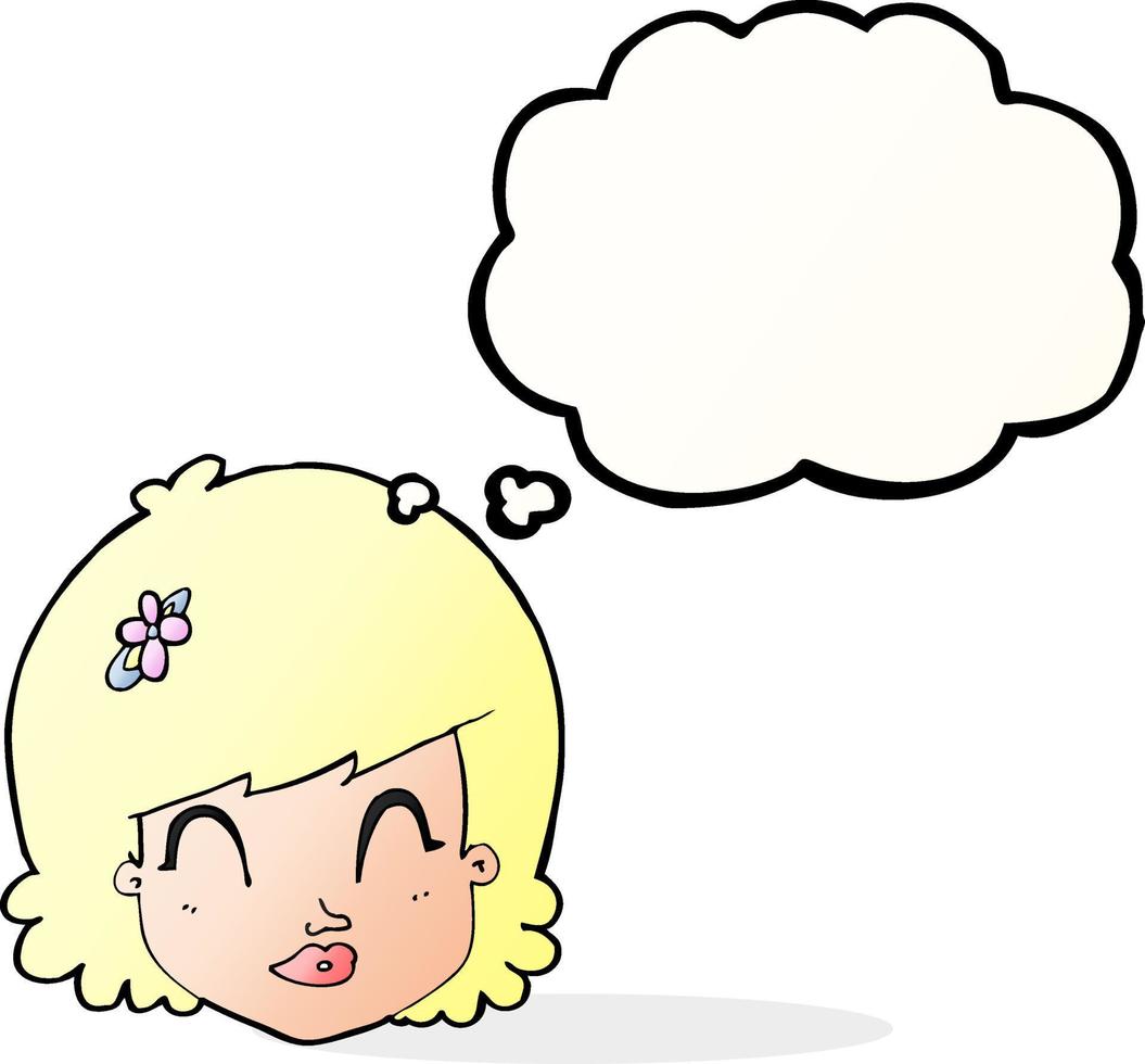 cartone animato contento femmina viso con pensato bolla vettore
