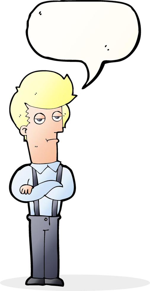 cartone animato annoiato uomo con discorso bolla vettore