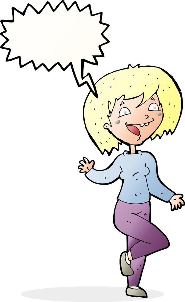cartone animato ridendo donna con discorso bolla vettore