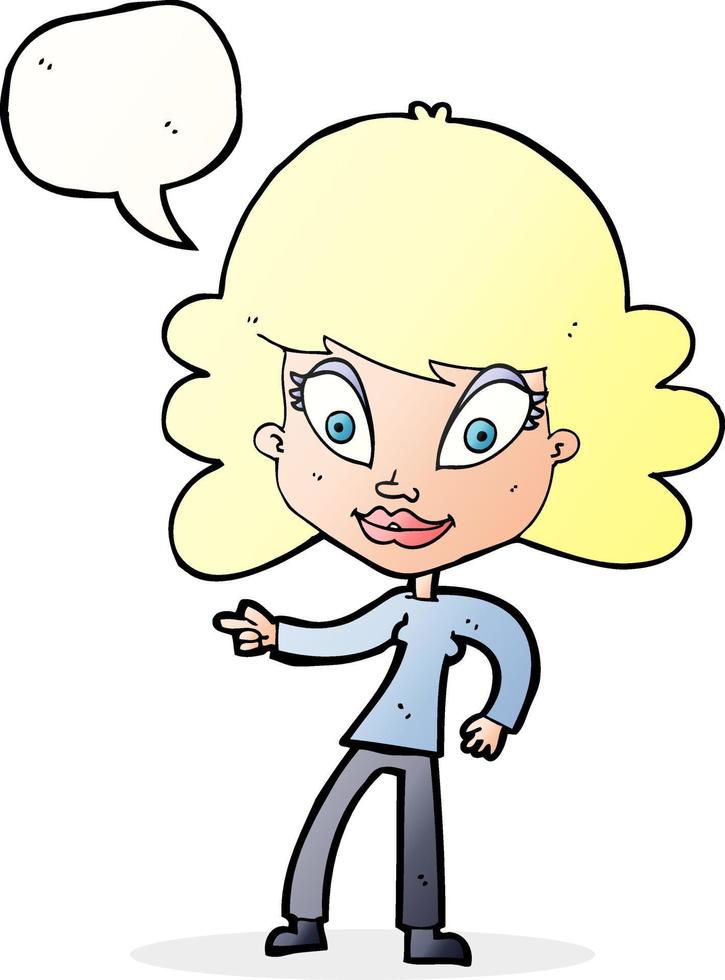 cartone animato donna puntamento con discorso bolla vettore