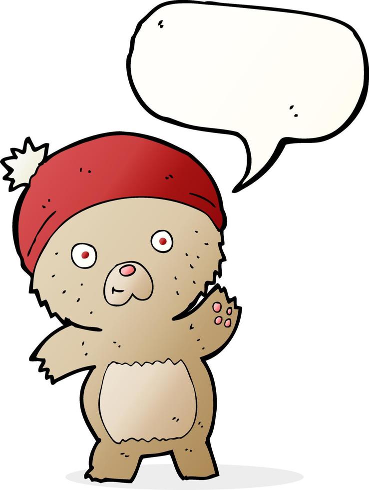 carino cartone animato orsacchiotto orso con discorso bolla vettore