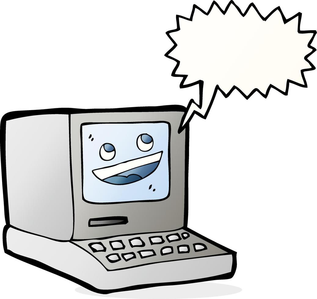 cartone animato vecchio computer con discorso bolla vettore
