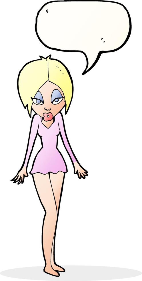 cartone animato donna nel corto vestito con discorso bolla vettore