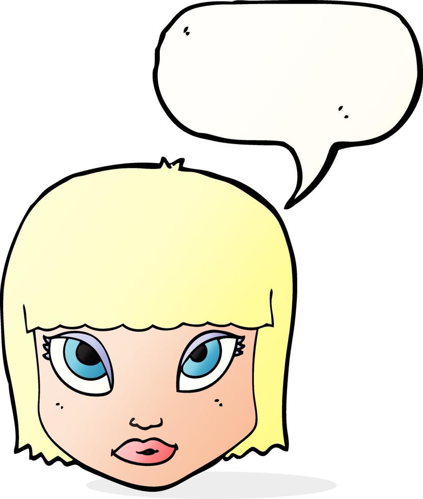 cartone animato femmina viso con discorso bolla vettore