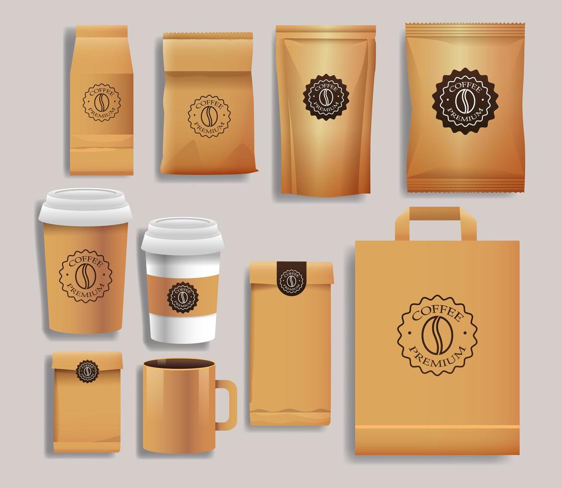 set di eleganti confezioni di caffè in oro vettore