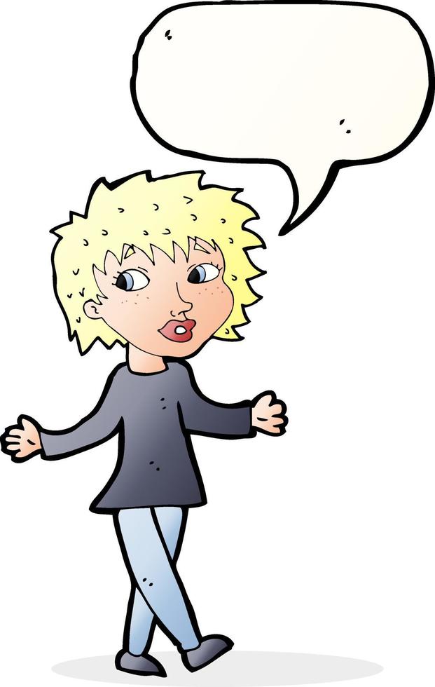 cartone animato donna con no preoccupazioni con discorso bolla vettore