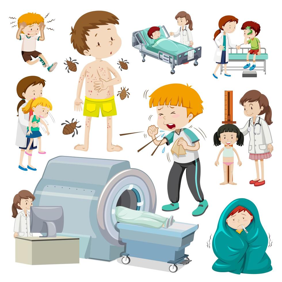 bambini con diversi tipi di malattia vettore