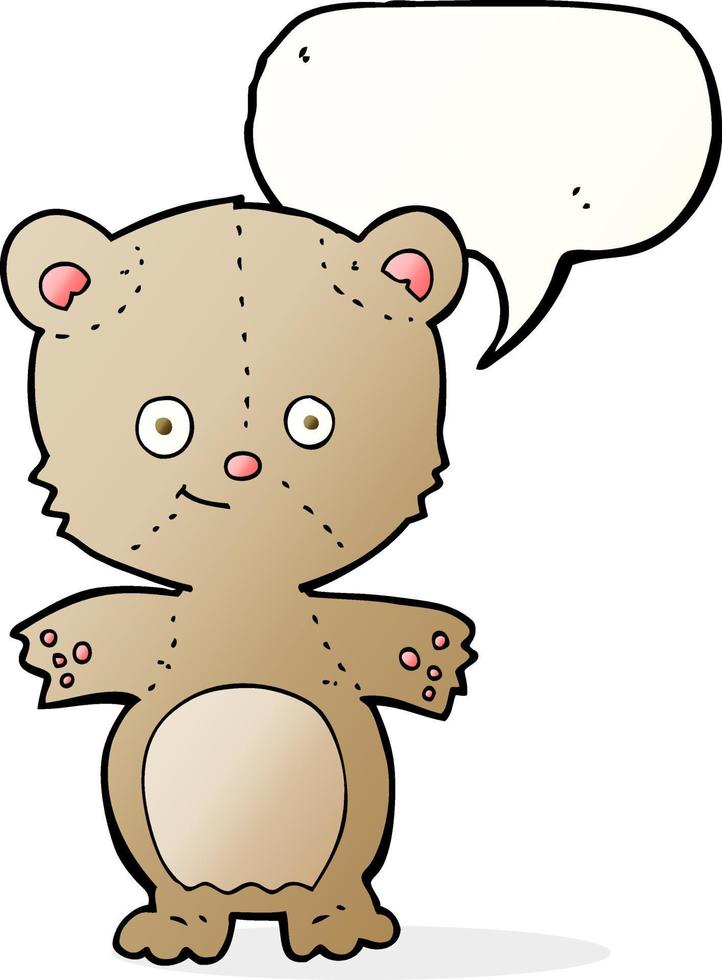 cartone animato contento orsacchiotto orso con discorso bolla vettore