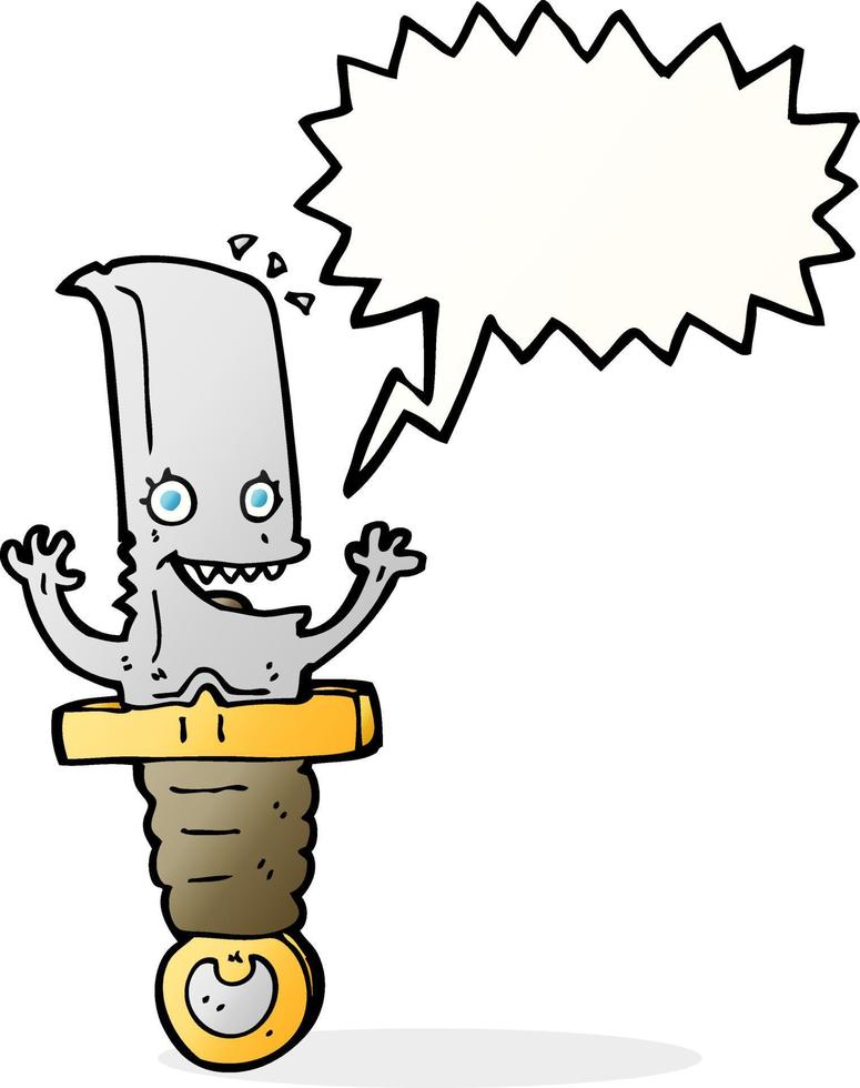 pazzo cartone animato coltello personaggio con discorso bolla vettore