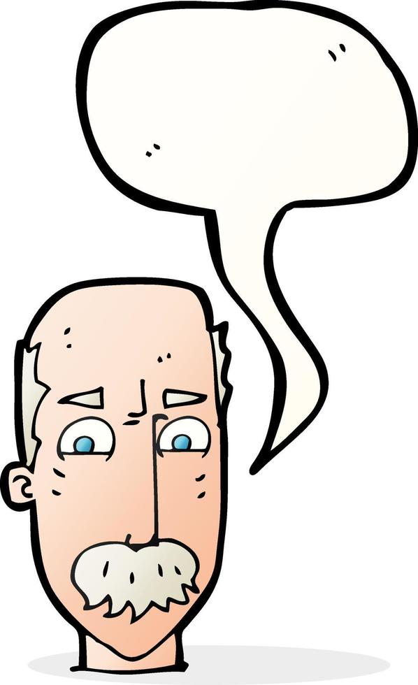 cartone animato infastidito vecchio uomo con discorso bolla vettore