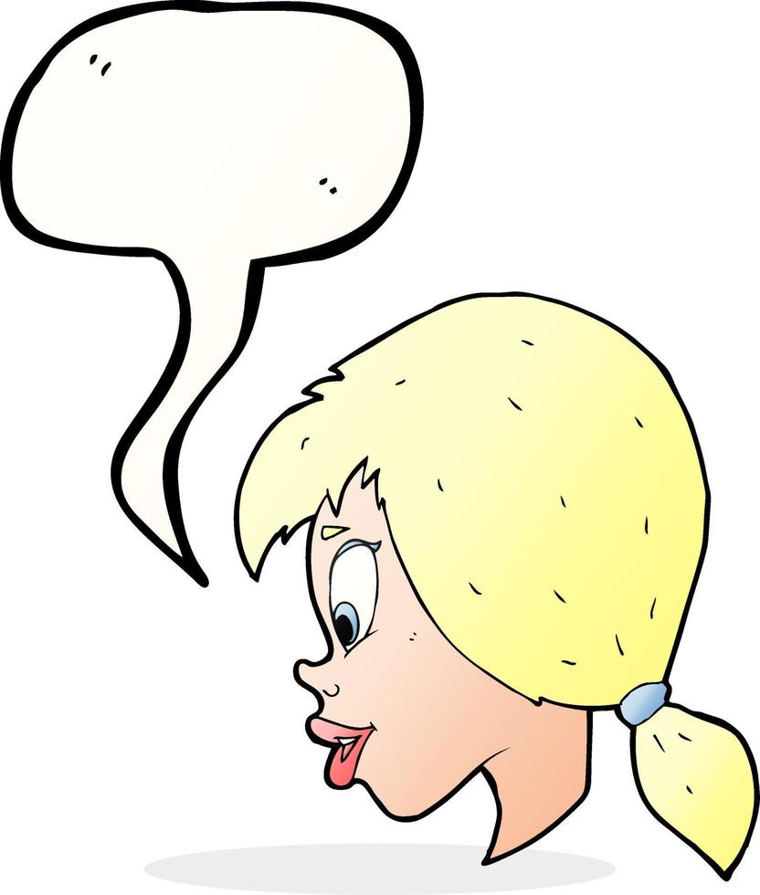 cartone animato bella femmina viso con discorso bolla vettore
