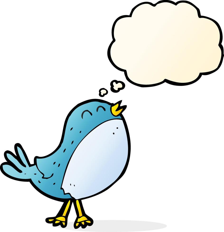 cartone animato cantando uccello con pensato bolla vettore