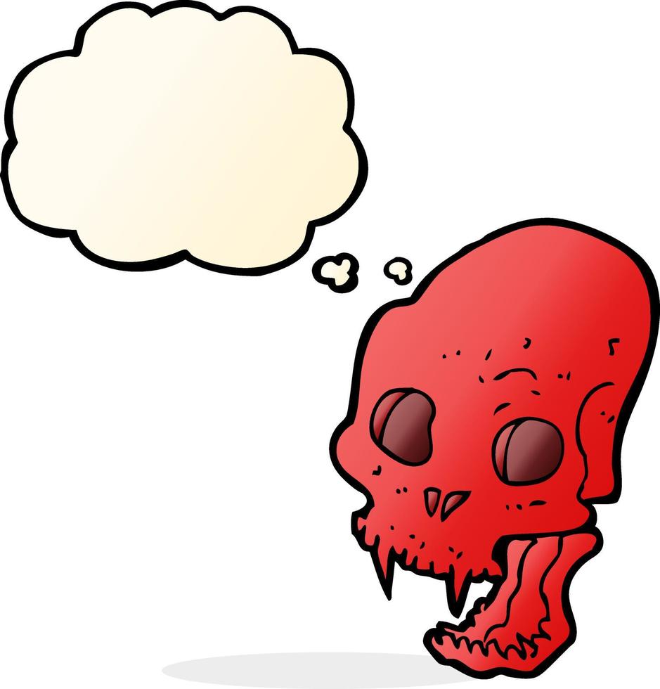 cartone animato spaventoso vampiro cranio con pensato bolla vettore