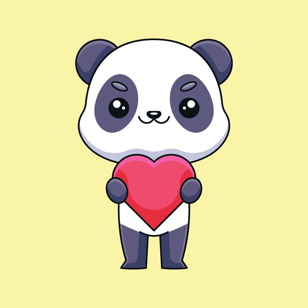 carino panda Tenere amore focolare cartone animato scarabocchio arte mano disegnato concetto vettore kawaii icona illustrazione