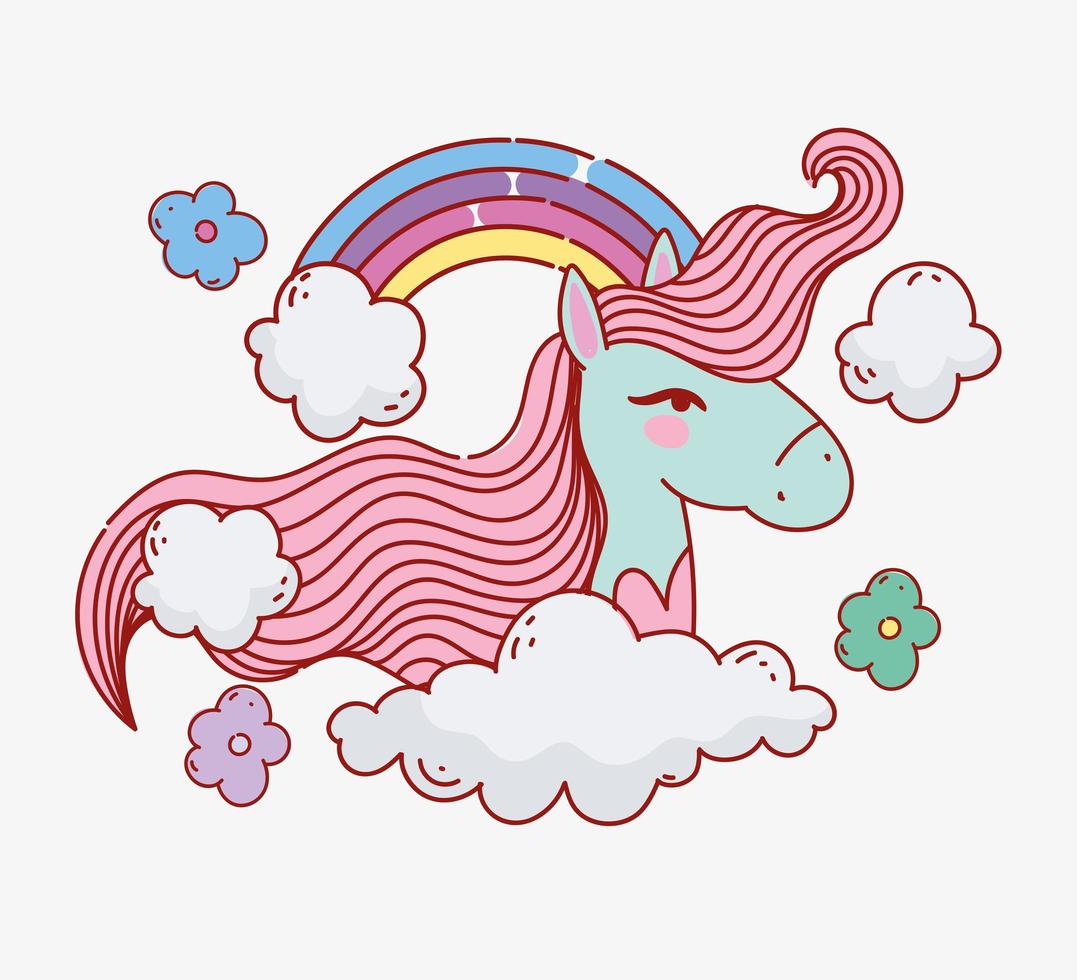 testa di unicorno fantasia con arcobaleno vettore