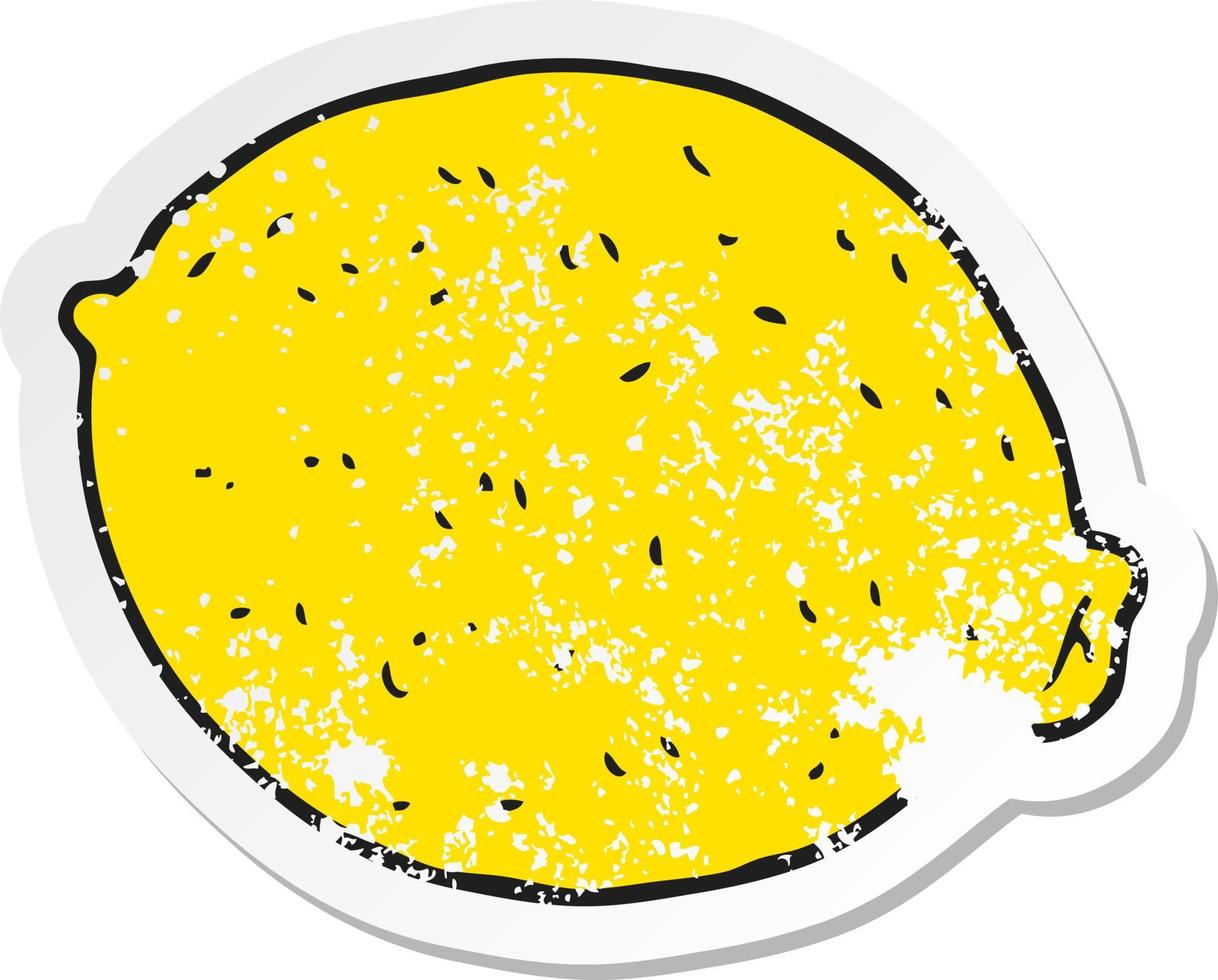 adesivo retrò in difficoltà di un cartone animato di limone vettore