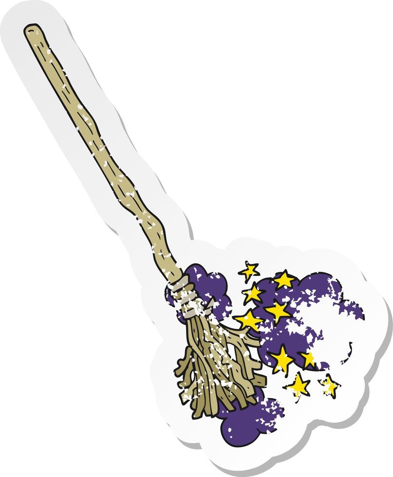 retrò afflitto etichetta di un' cartone animato magico scopa vettore