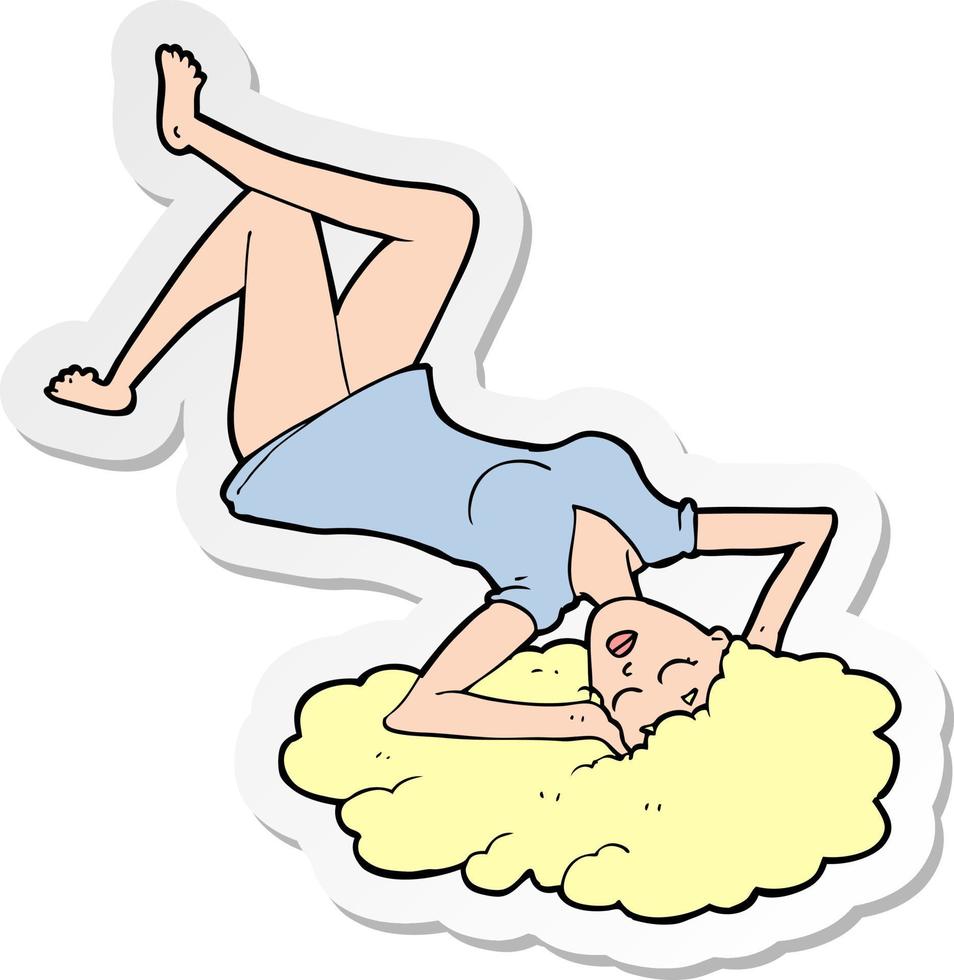 adesivo di una donna cartone animato sdraiata sul pavimento vettore