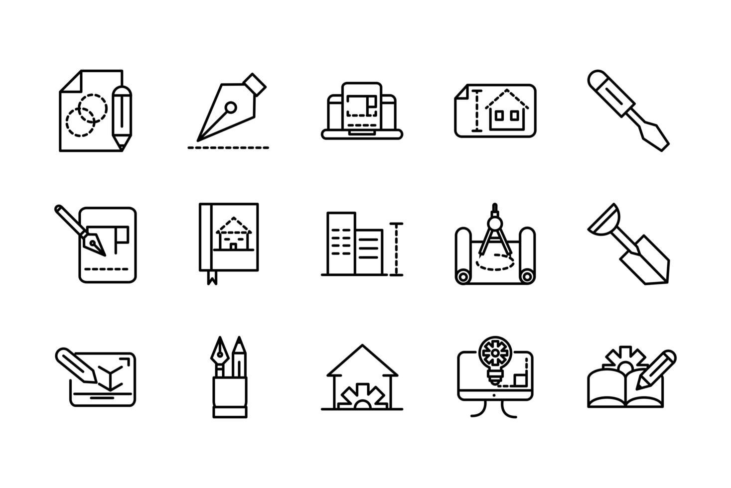 set di icone di linea di costruzione e architettura vettore