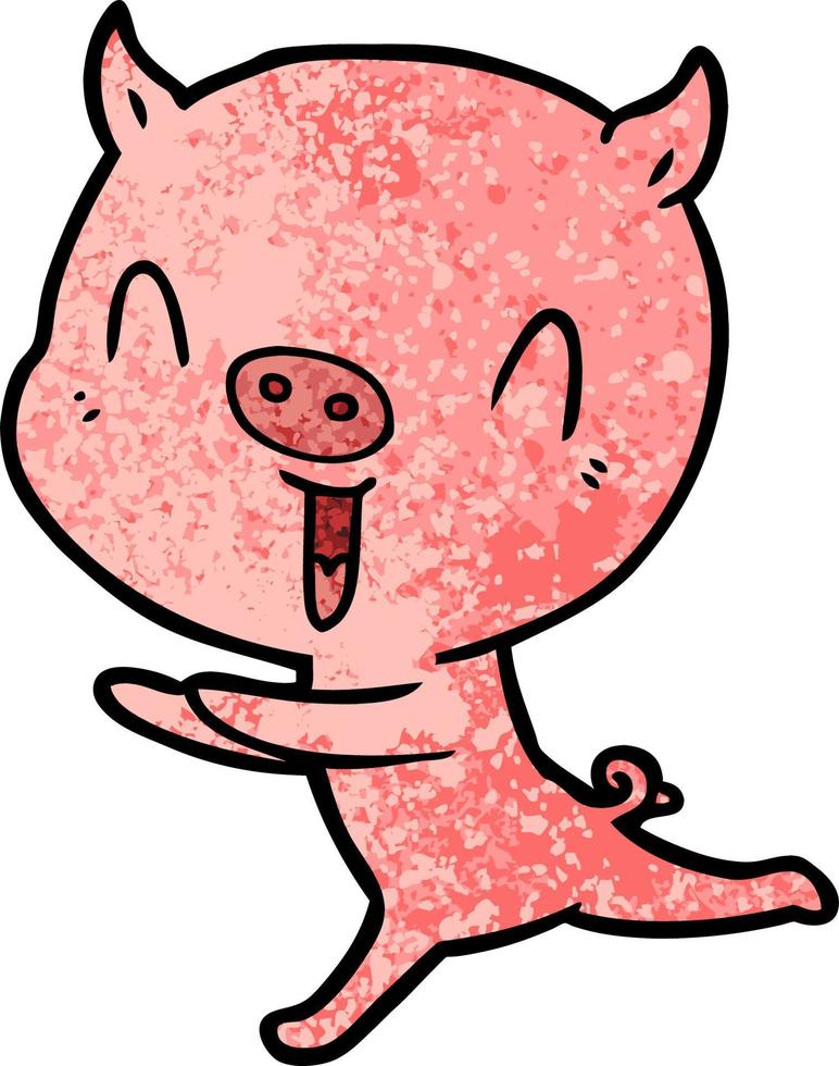 contento cartone animato maiale in esecuzione vettore