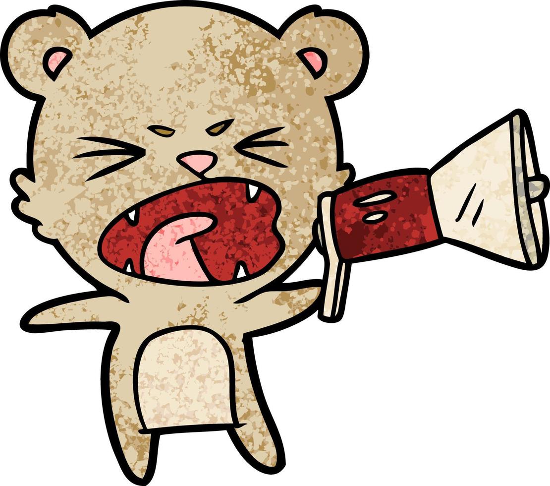 arrabbiato cartone animato orso urlando in megafono vettore