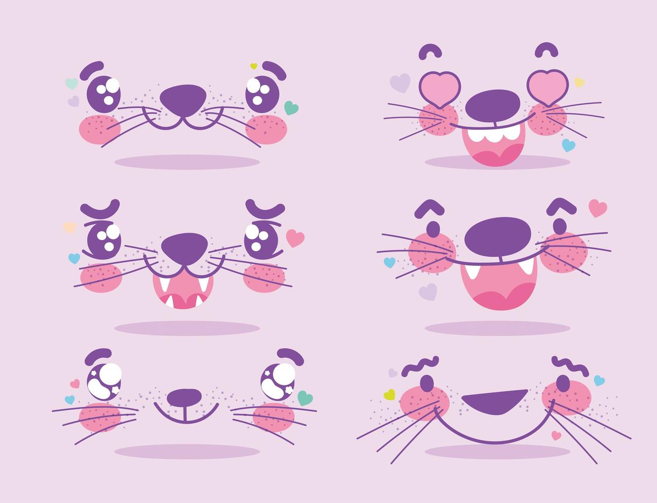 set di emoji di espressioni facciali di simpatici animali kawaii vettore